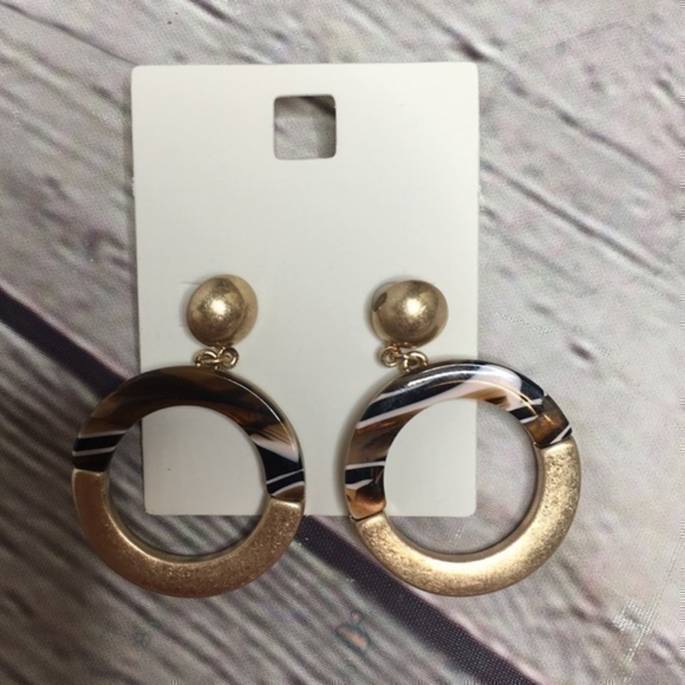 Gold and lucite dangle hoop earrings